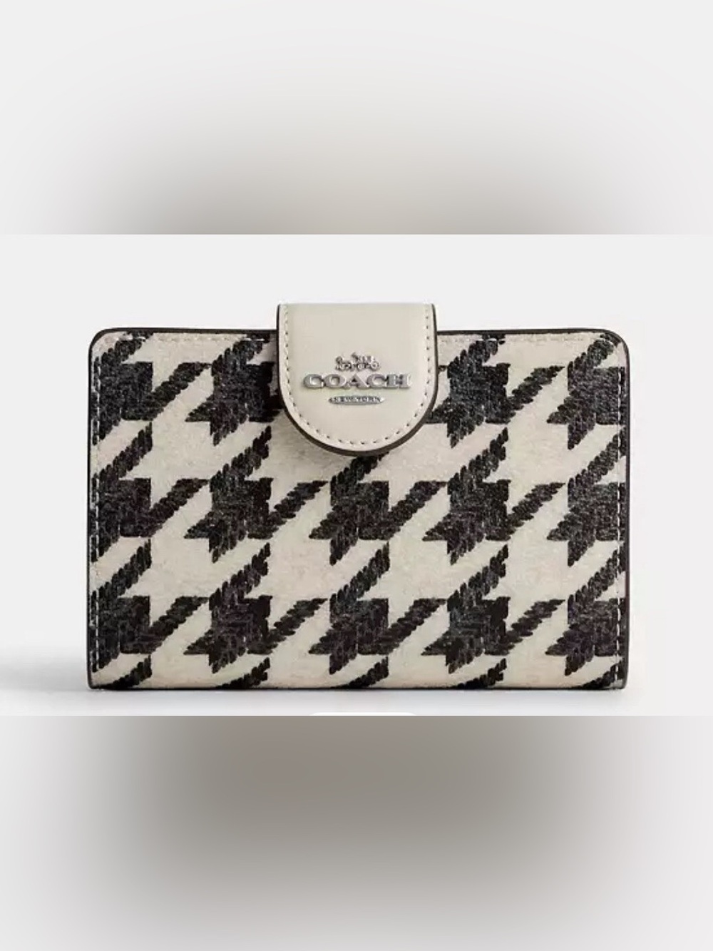 Coach Black and White Houndstooth Card Holder Wallet NWT
